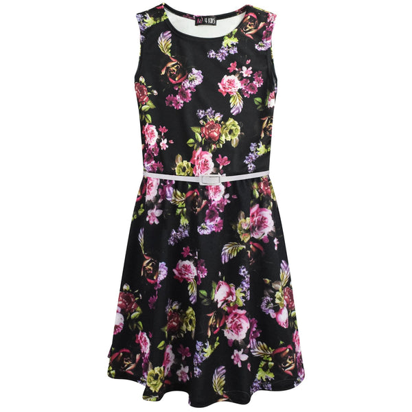Kids Girls Skater Dress Sleeveless Floral Style Wear Age 5-13 Years