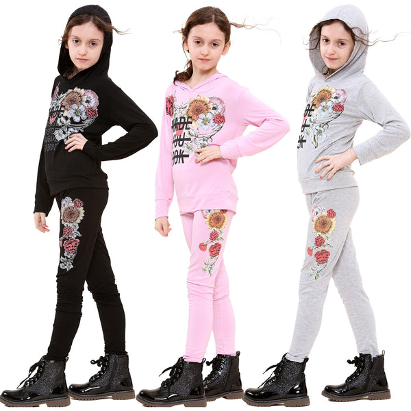 Girls Top Kids Made You Look Print Long Sleeves Hooded Top & Legging Set 5-13 Yr