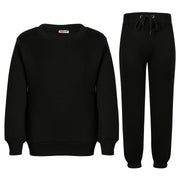 Kids Plain Tracksuit Sweatshirt Set Jumper and Bottoms PE School Girls Boys 2-13