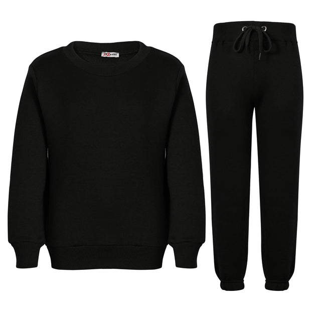 Kids Plain Tracksuit Sweatshirt Set Jumper and Bottoms PE School Girls Boys 2-13