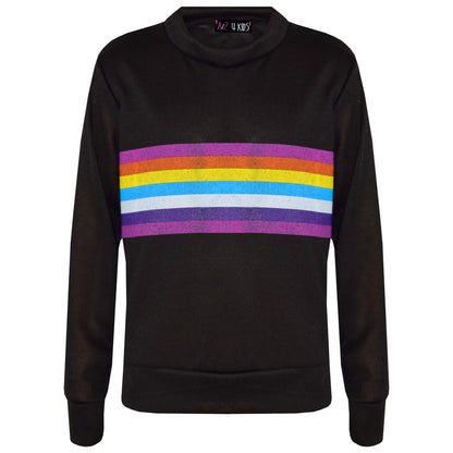 Kids Girls Lounge Suit Rainbow Striped Top Bottom Lounge Wear Tracksuit 7-13 Yr