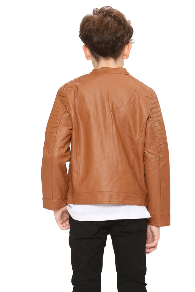 A2Z 4 Kids Motorcycle Biker Light Brown Jacket PU Leather Jacket Zipper Stylish Boys Age 5-13 Years