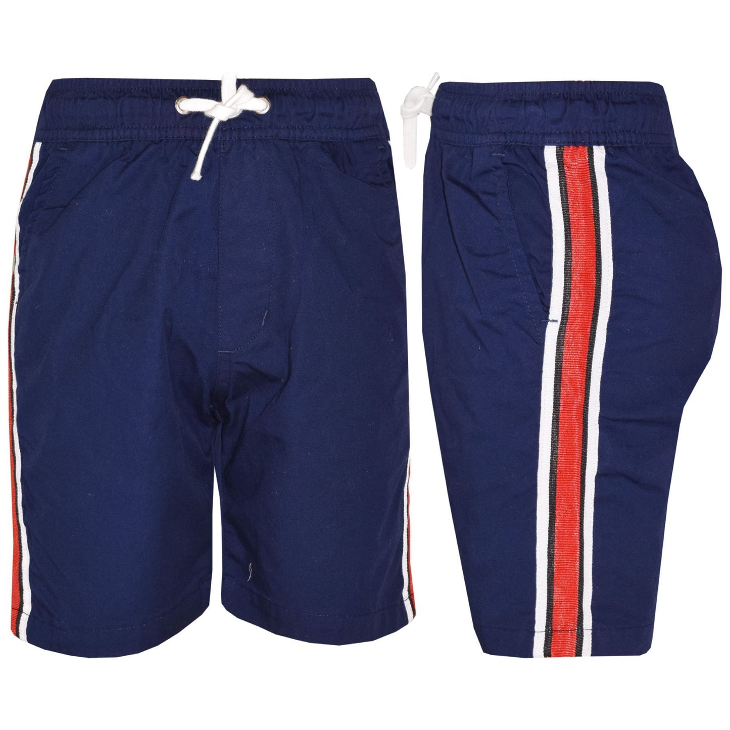 Kids Boys Girls Chino Shorts Contrast Stripes Knee Length Half Pant Age 5-13 Yr