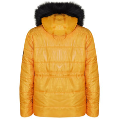 Kids Girls Jackets Puffer Hooded Detachable Faux Fur Wet Look Padded Long Coats