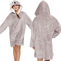 Kids Girls Boys Oversized Hoodie ANIMAL Snuggle Blanket Fleece Kangaroo Pocket