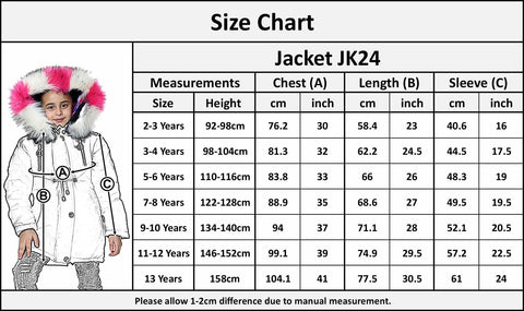 Kids Faux Fur Lined Parka Coat Rainbow Fur Hooded Jacket Girls Boys Age 2-13 Yrs