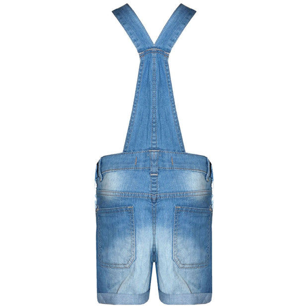 Kids Girls Denim Stretch Dungaree Shorts Jumpsuit Playsuit All In One 7-13 Years