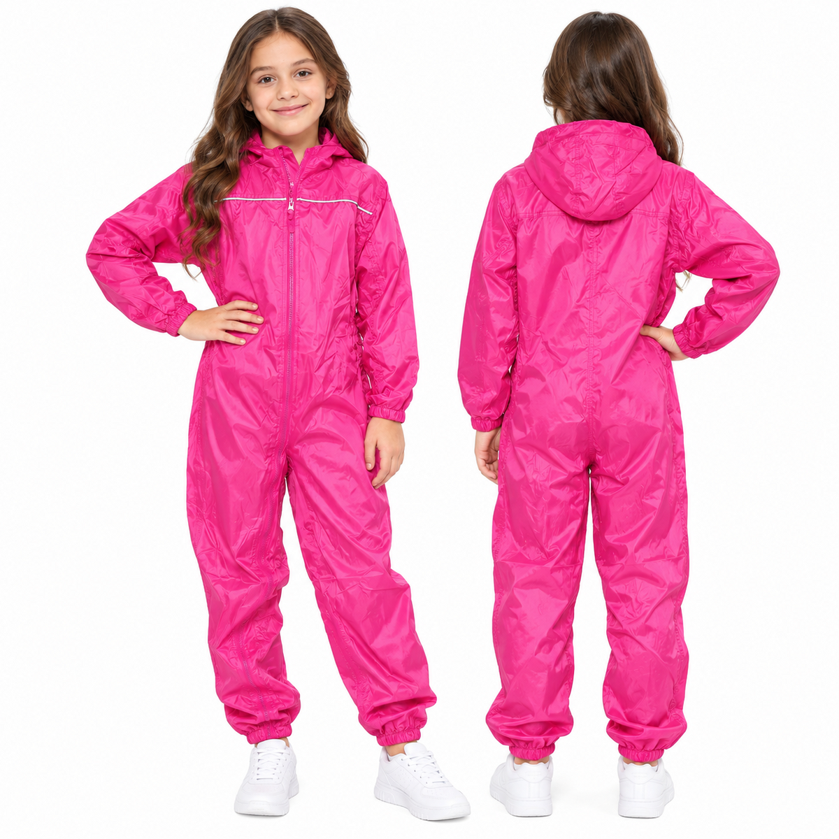 Girls Boys Raincoat Kids Puddle Suit Rainwear Waterproof Hooded Rainsuit 2-13 Yr