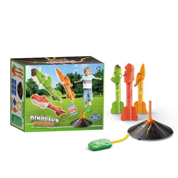 Kids Dinosaur Rocket Launcher Set with 3 Foam Rockets with Volcano Base Ages 3+