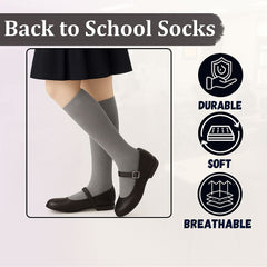 Kids Girls Plain Knee High Socks Pack of 3 Comfortable School Cotton Socks
