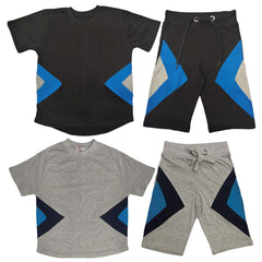 A2Z 4 Kids Boys T-shirt Top Shorts Set Contrast Panelled 100% Cotton Outfit Sets