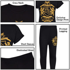 Girls Top Kids Short sleeves Varsity Lion Print T Shirt & Legging Outfit Set