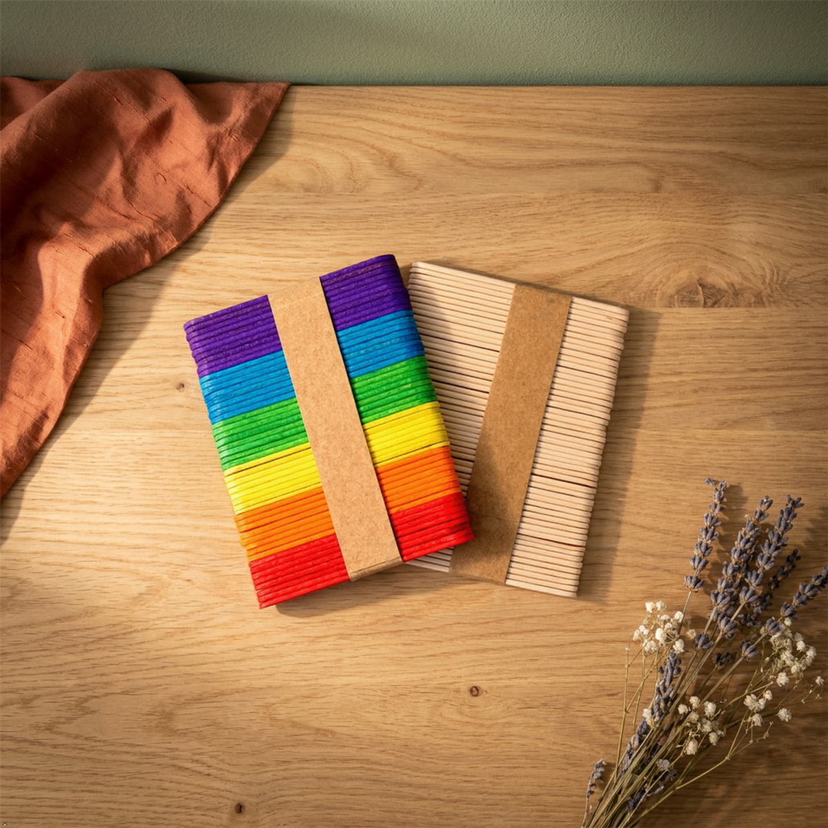A2Z Assorted Wooden Craft Sticks 100 Pack Colour Popsicle Art Supplies 19cm