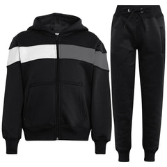 Kids Girls Boys Tracksuit Contrast Panelled Hoodie & Bottom Jogging Suits