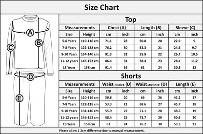 Kids Boys Long Sleeve Pyjamas Contrast T-Shirt Shorts loungewear Age 5-13 Years