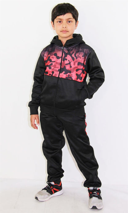 Kids Boys Girls Tracksuit Camouflage Panelled Hooded Top & Bottom Jogging Suits