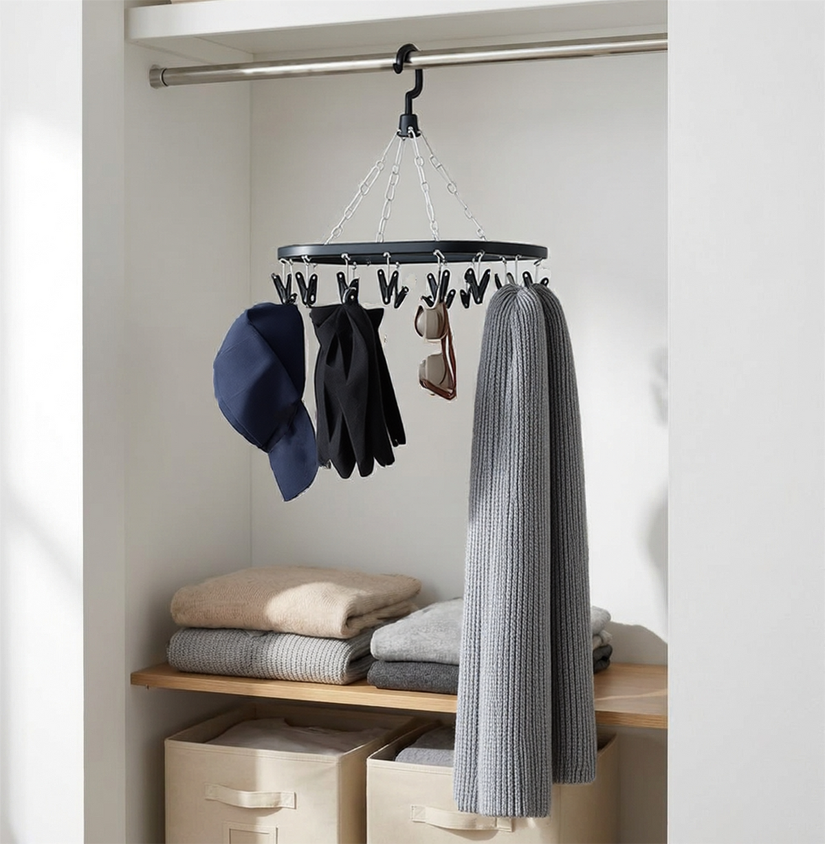 A2Z 20 Peg Clothes Airer Hanger Round Laundry Drying Rack Black White