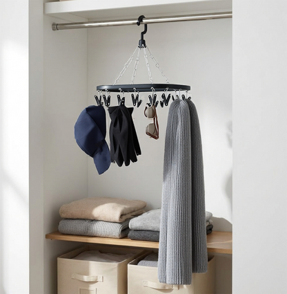A2Z 20 Peg Clothes Airer Hanger Round Laundry Drying Rack Black White