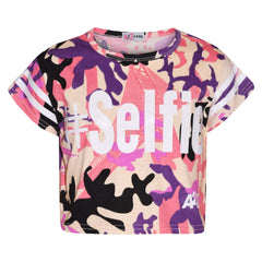 Girls Tops Kids Designer's #Selfie Camouflage Print Crop Top Legging Set 5-13 Yr