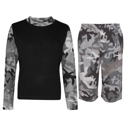 Kids Boys Long Sleeve Pyjamas Contrast T-Shirt Shorts loungewear Age 5-13 Years