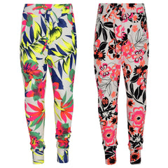 Kids Girls Tracksuit Neon Floral Tropical Print Lounge Suit Bottom Joggers 7-13