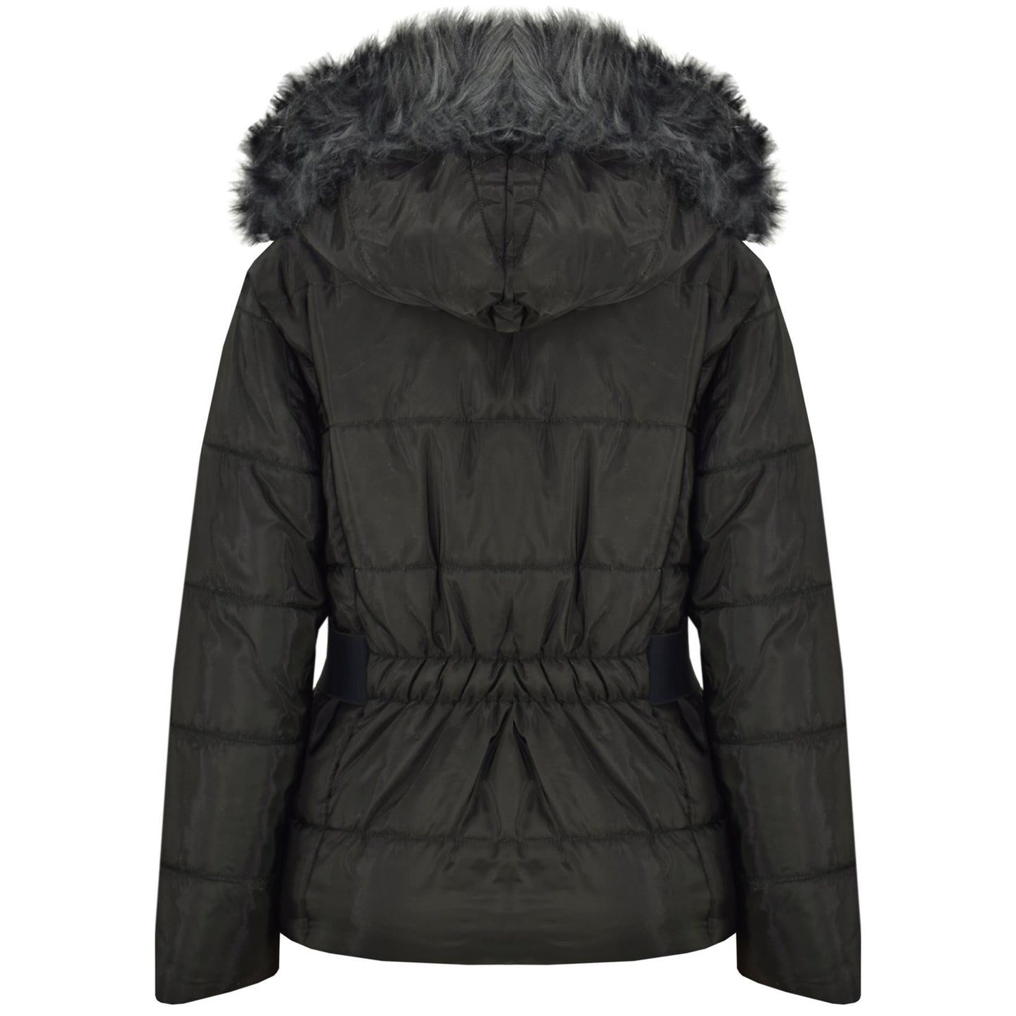 Kids Girls Puffer Jackets Faux Fur Hooded Zipped Belted Coats Age 5-13 Years