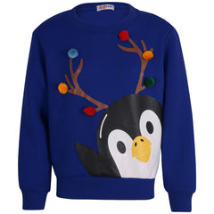 Kids Girls Boys Christmas Penguin Face Sweatshirt Long Sleeve Trendy Jumper 2-13