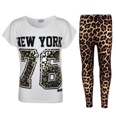 Kids Girls New York 76 Printed Trendy Top & Fashion Legging Set Age 7-13 Years