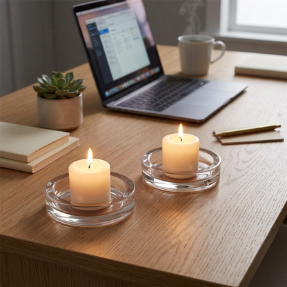 A2Z Round Glass Candle Holder Plate Clear Tea Light Display Tray