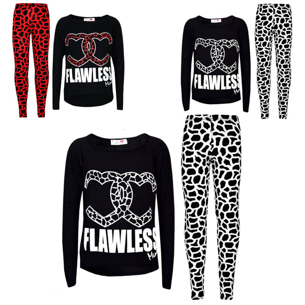 Kids Girls Flawless Printed Trendy Top & Fashion Legging Set New Age 7-13 Years