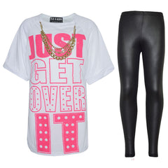 Girls Top Kids Designer's Just Get Over It T Shirt & Fashion Legging Set 7-13 Yr