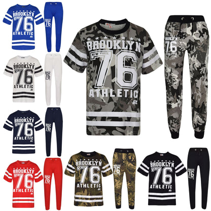 Boys Top Kids Designer Brooklyn 76 Camouflage T Shirt Tops & Trouser Set 5-13 Yr