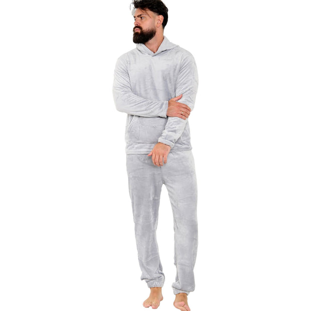 Mens Pyjamas Soft Warm Fleece Adults Hooded Pyjamas 2 Piece Gift Set For Mens