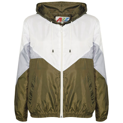 A2Z 4 Kids Windbreaker Olive Waterproof Raincoat Jackets Contrast Panels Shower Resistant Lightweight Hooded Coat Girls Boys Age 5-13 Years