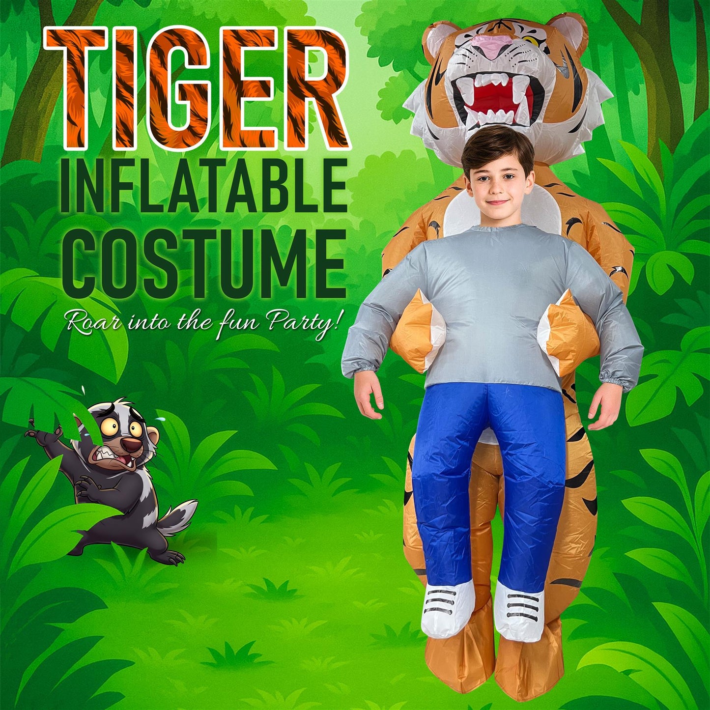 Kids Boys Girls Inflatable Tiger Halloween Costume Funny Blow Up Fancy Dress