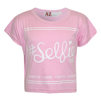 Girls Top Kids #Selfie Print Stylish Fahsion Trendy T Shirt Crop Top 7-13 Years