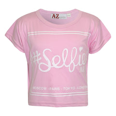 Girls Top Kids #Selfie Print Stylish Fahsion Trendy T Shirt Crop Top 7-13 Years