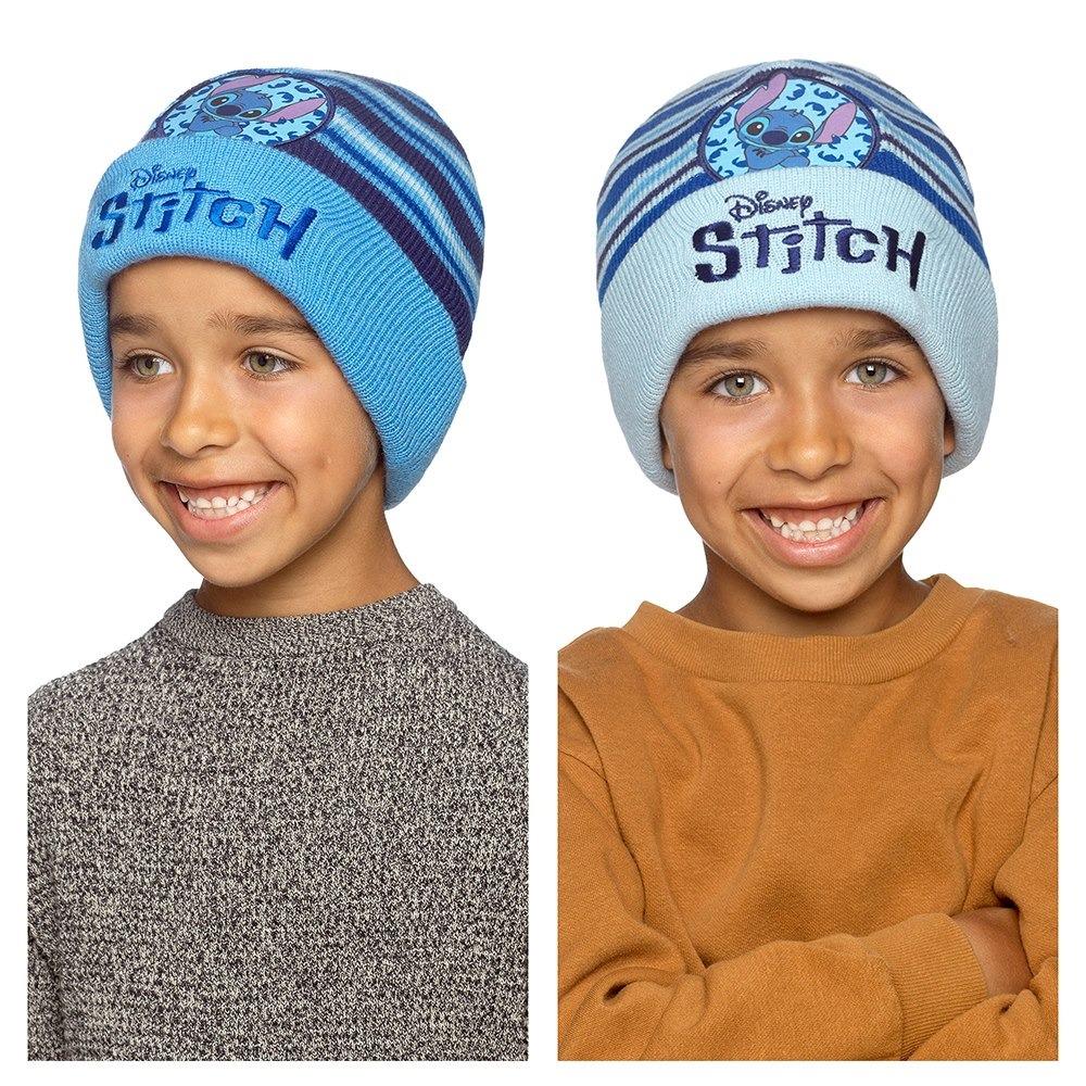 Disney Stitch Boys Blue Embroidered Striped Winter Beanie Hats 2 Pack One Size