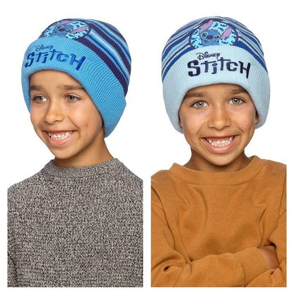 Disney Stitch Boys Blue Embroidered Striped Winter Beanie Hats 2 Pack One Size
