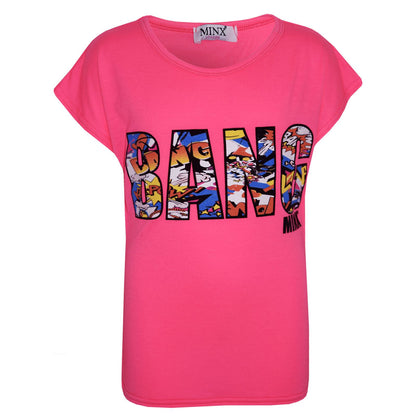 Kids Girls BANG Printed Comic Book Print Fashion Trendy Top New Age 7-13 Years