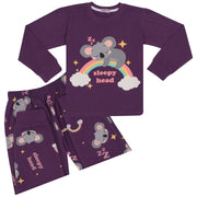 Kids Girls Pyjamas Rainbow & Koala Print Purple Lounge Suit Set - A2Z 4 Kids