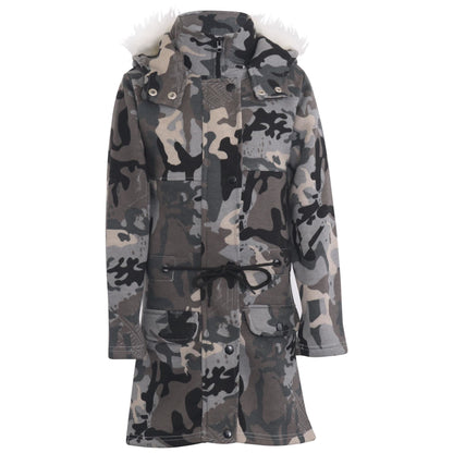 Kids Girls Hooded Camo Parka Jacket Faux Fur Coat New Fashion Age 5-13 Years