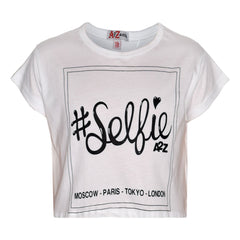 Girls Top Kids Selfie Print Stylish Crop Top & Skater Skirt Set Age 7-13 Years