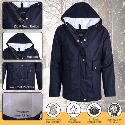 PU Raincoat Jacket Windbreaker Waterproof Parka Hooded For Girls Boys Age 5-13 Years