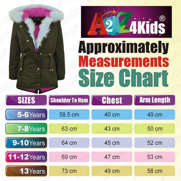 Kids Hooded Jacket Girls Fur Parka School Jackets Outwear Coat 5-13 Years