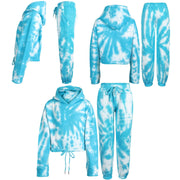 A2Z 4 Kids Tie Dye Blue Tracksuit Cropped Hoodie with Jogger Sweatpants Gym Sports Activewear Cord Set Girls Children Age 5-13 years