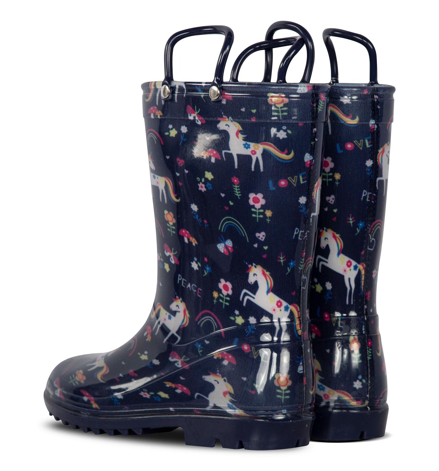 Kids Girls Wellington Wellies Anti-Slip Waterproof Rain Boots With Carry Handles