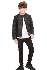 Kids Motorcycle Biker Jacket PU Leather Stylish Jacket Boys Age 5-13 Years