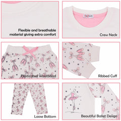 A2Z 4 Kids Girls Ballerina Print Children PJs 2 Piece Cotton Set Lounge Suit Nightwear Sleepwear Top Bottom Pyjamas Loungewear Dress Up Outfit Set Gifts for Children & Girls Age 2-13 Years