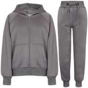 A2Z 4 Kids Plain Steel Grey Tracksuit Hoodie with Jogger Sweatpants Sports Activewear Set For Girls & Boys Children Age 5-13 Years